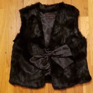 NWOT Silky Black Rabbut Fur Vest w Large Bow Tie